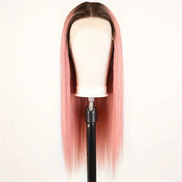 200% Density 18” #4/Pink Straight Human Hair Colored Wig - Picture 8 of 10